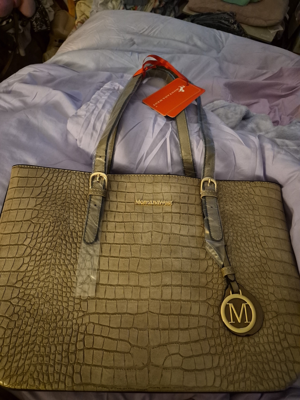 Montana West 3 Piece Set: Croc Embossed Tote Bag With Crossbody Bag & Wristlet